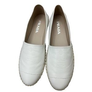 Prada Logo Calzature Donna Espadrilles White Leather Size EU41